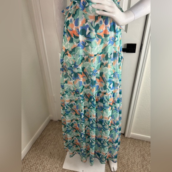 She + Sky Blue and Green Plunge Sundress   A39 - Picture 10 of 13